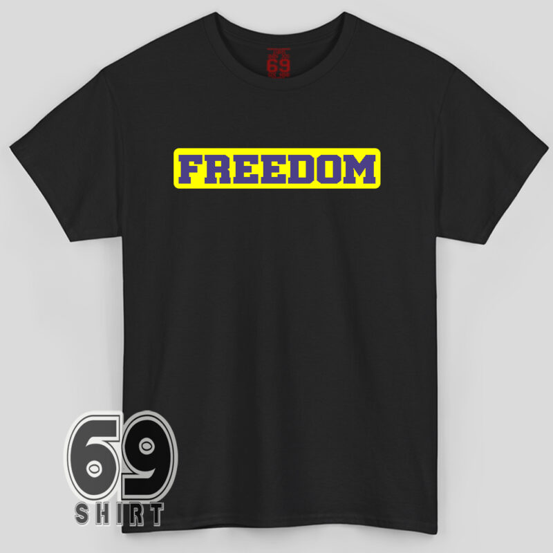 Freedom Blue Yellow Letter Print T-Shirt