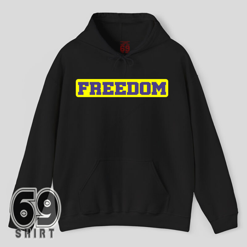 Freedom Bold Blue and Yellow Letter Print Graphic Hoodie