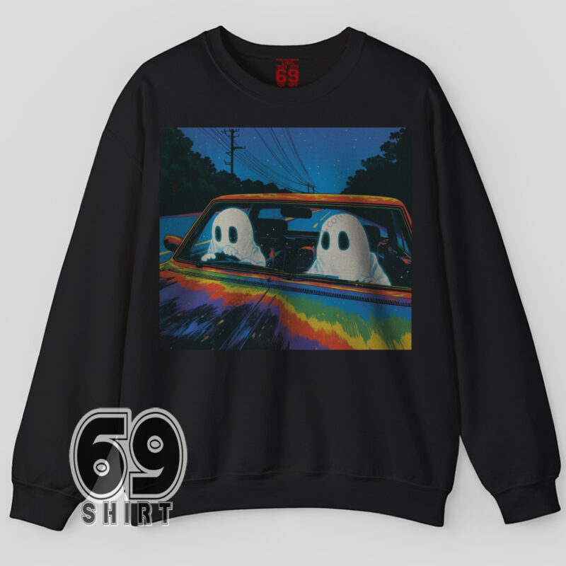 Neon spooky car ride ghost sweatshirt
