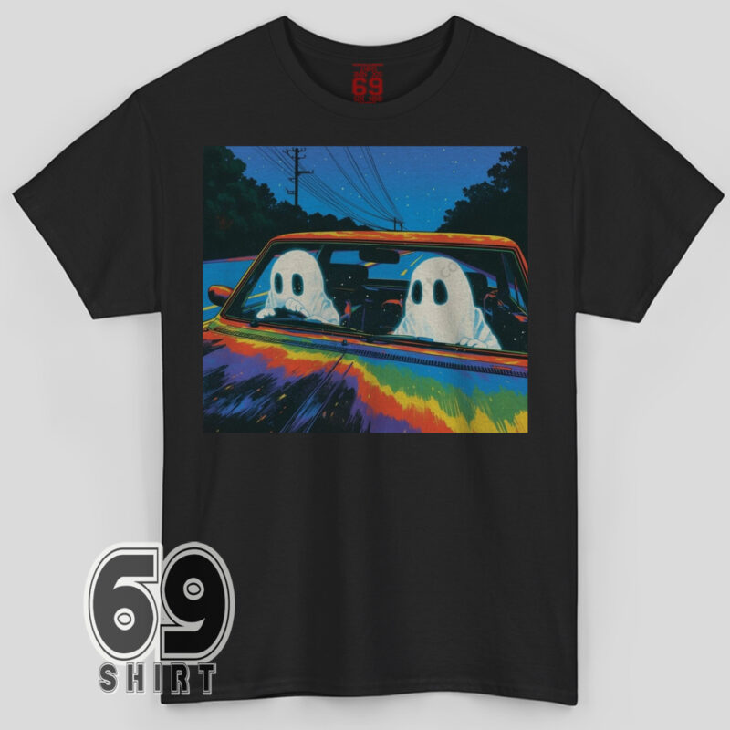 Two ghosts driving at night retro vaporwave art shirt
