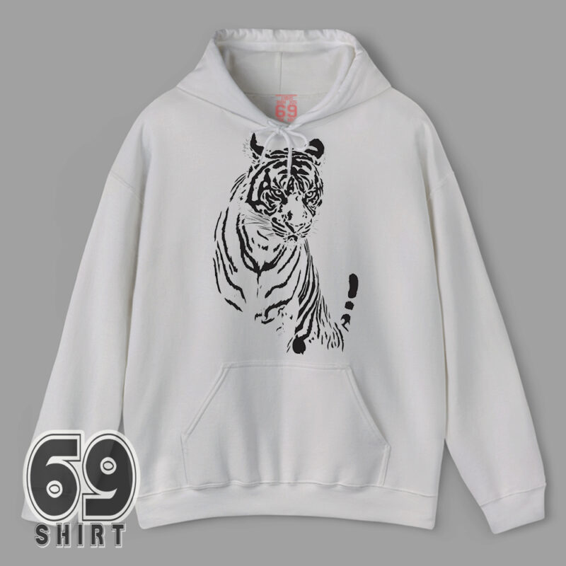 Bold Line Art Black and white tiger graphic Hoodie