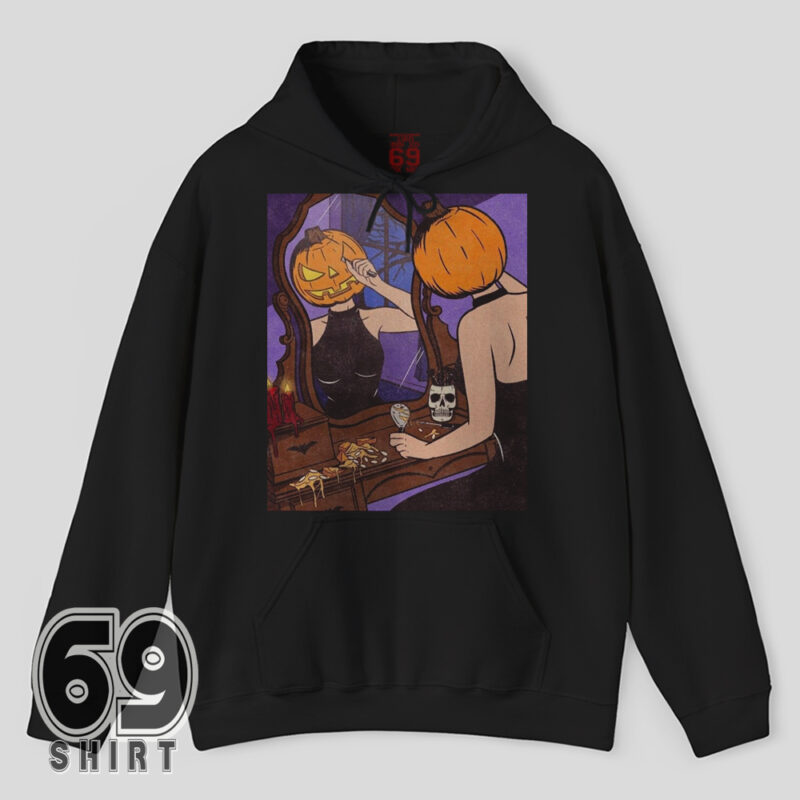 Spooky aesthetic pumpkin mirror art hoodie