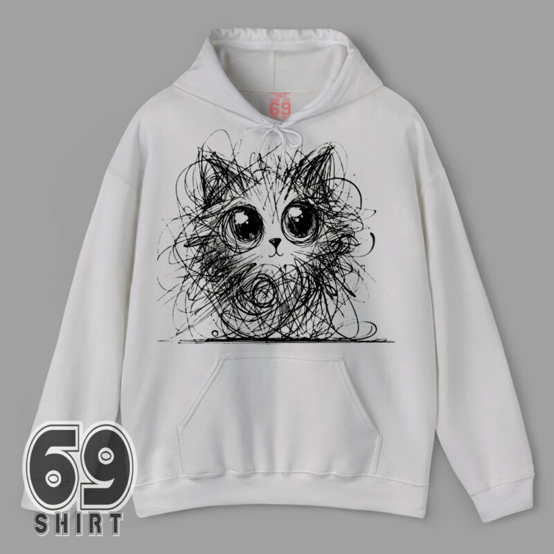 Hand-drawn fluffy cat design hoodie