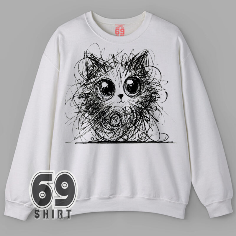 Funny chaotic cat sketch sweatshirt