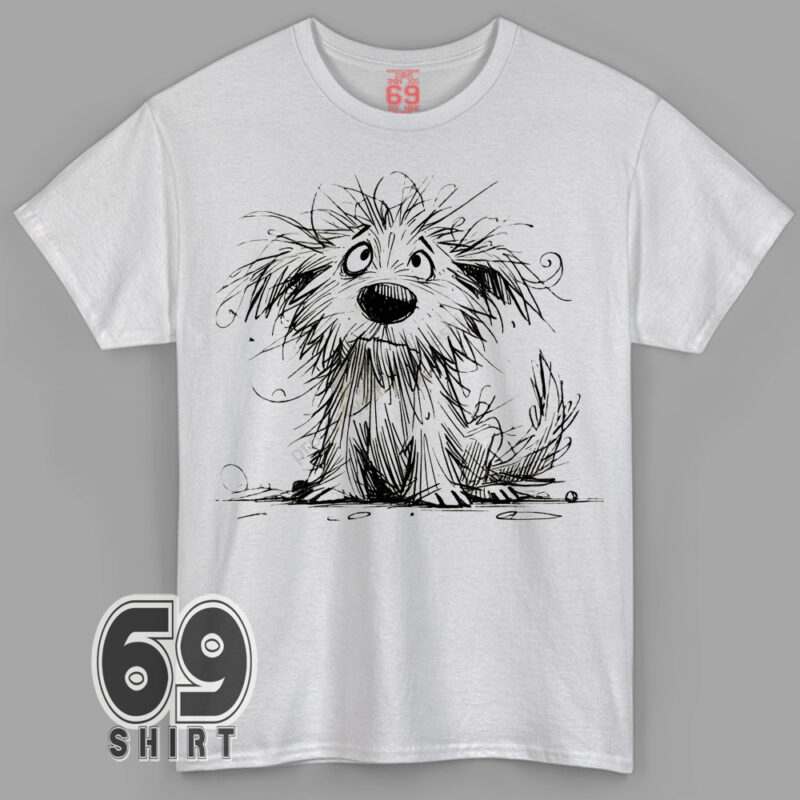 Scribble style dog drawing shirt