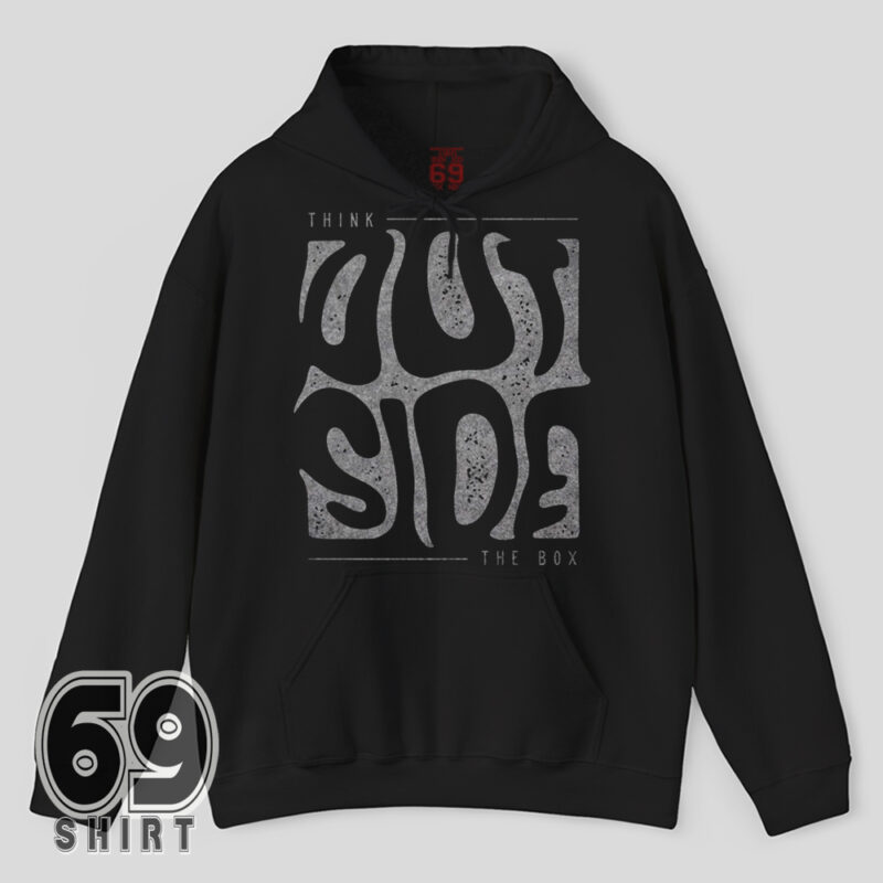 Think Outside The Box Graphic Hoodie Minimalist Retro Typography Design