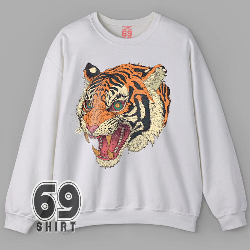 Streetwear Tiger Head Sweatshirt – Bold Art Design