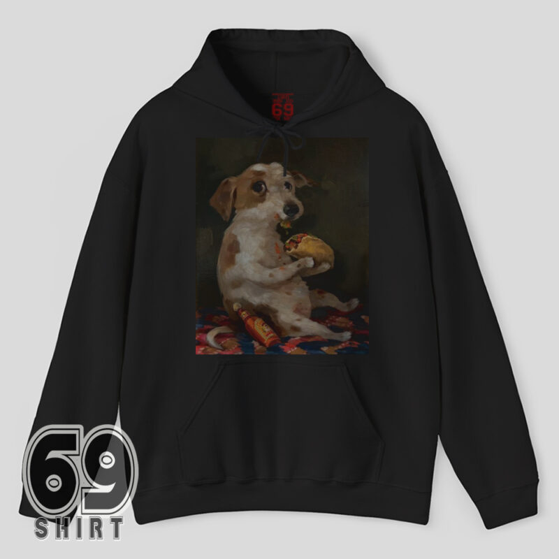 Cute vintage-style dog painting shirt for taco lovers