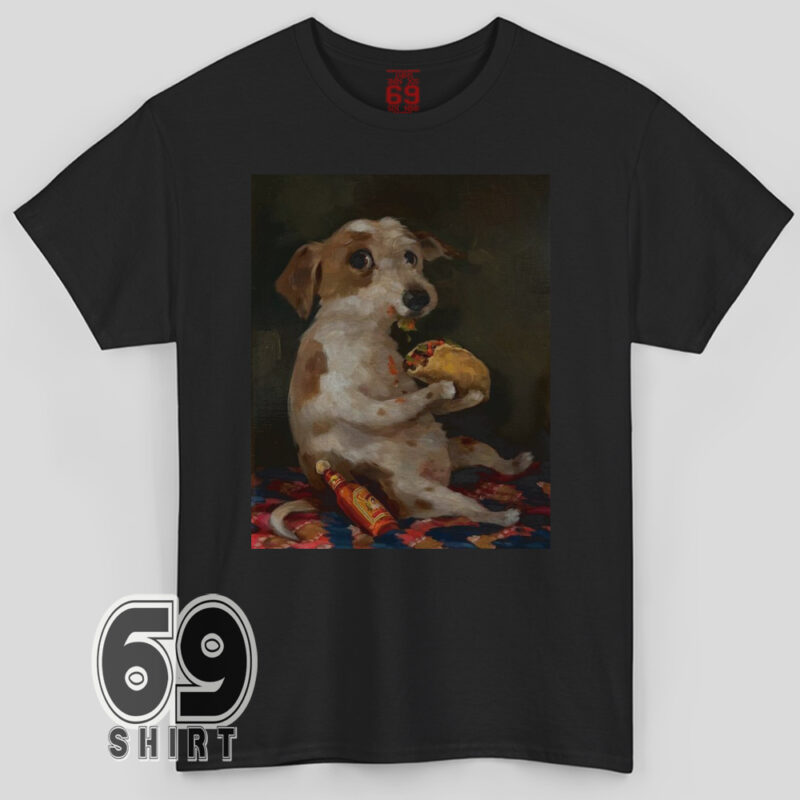 Vintage dog eating taco painting style t-shirt