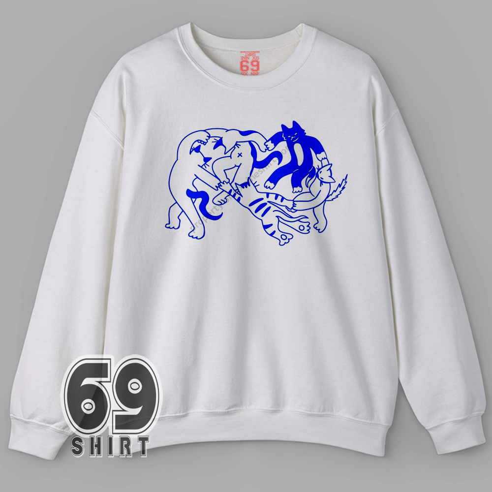 Funny Cat Dance Matisse La Danse Parody Cat Circle Art Graphic Sweatshirt Blue line-art cats in a Matisse La Danse–style dance circle, printed on a cozy sweatshirt