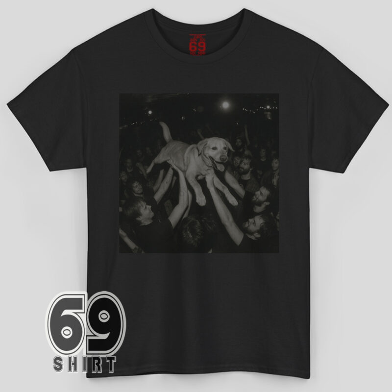 Funny Golden Retriever crowd surfing graphic printed on soft cotton t-shirt for dog lovers