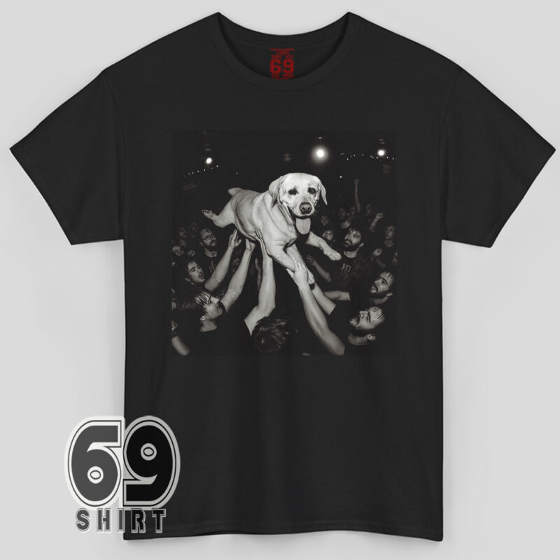 Funny Labrador Retriever crowd surfing at a concert graphic printed on cotton t-shirt