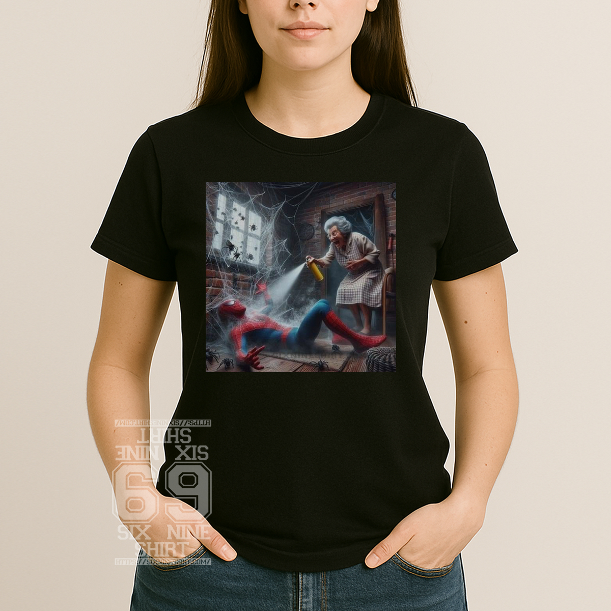 Grandma Sprays Spider Man Funny Superhero Meme Women T-Shirt Grandma Sprays Spider Man Funny Superhero Meme Women T-Shirt