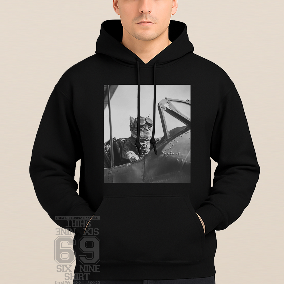 WWII Cat Pilot Aviator Shirt Vintage Warplane Cat Hoodie