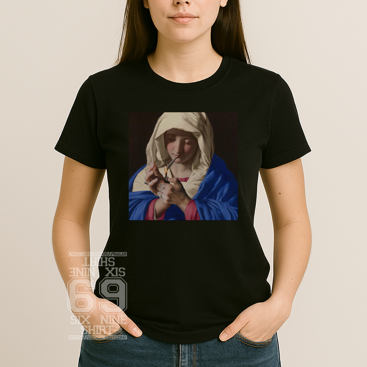 Women Holy Smoke Mary Renaissance Art Meme T-Shirt Women Holy Smoke Mary Renaissance Art Meme T-Shirt
