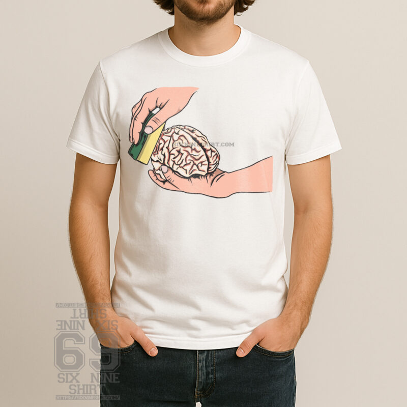 brainwashing mind control t shirt dark satire brain scrub psychological art