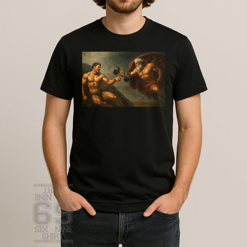 god of gym t-shirt divine strength bodybuilding art