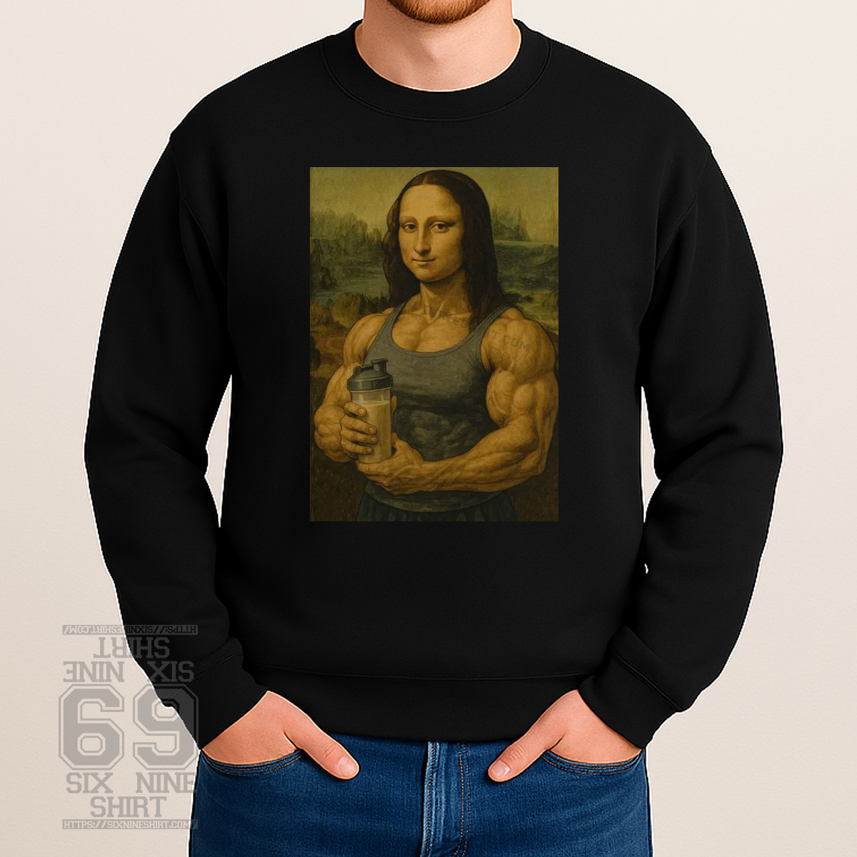Muscle Mona Lisa Gym Funny Bodybuilding Art Parody Sweatshirt Pullover Sweatshirt muscle mona lisa gym funny bodybuilding art parody