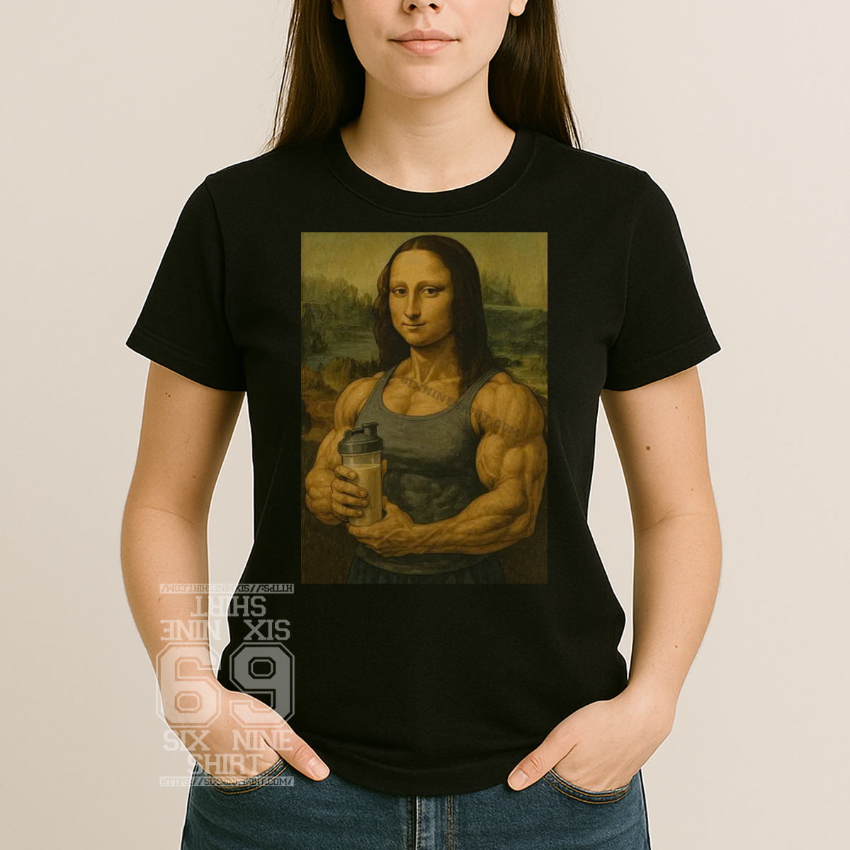 Muscle Mona Lisa Gym Funny Bodybuilding Art Parody T-Shirt women shirt muscle mona lisa gym shirt funny bodybuilding art parody