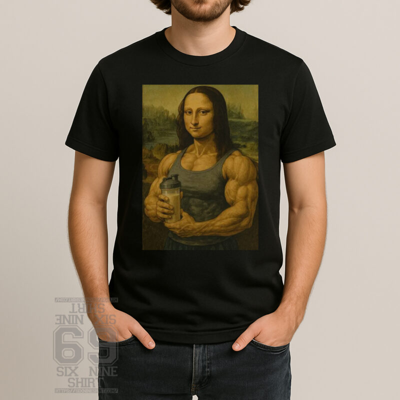 T-shirt muscle mona lisa gym shirt funny bodybuilding art parody