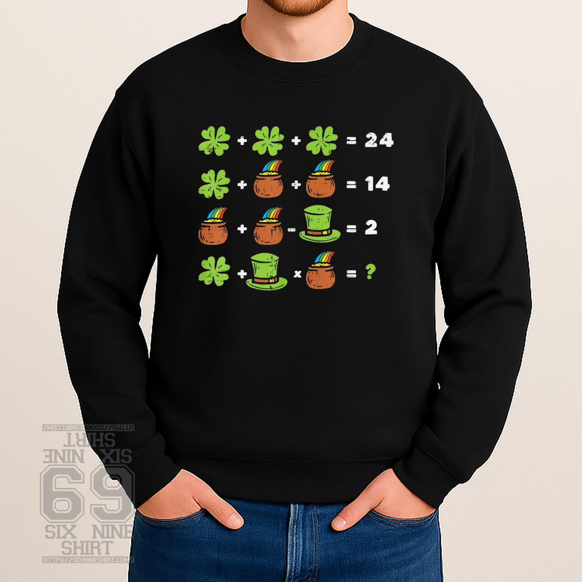 Shamrock Math Puzzle Funny St Patricks Day Equation Sweatshirt st patricks day math puzzle sweatshirt shamrock leprechaun equation design
