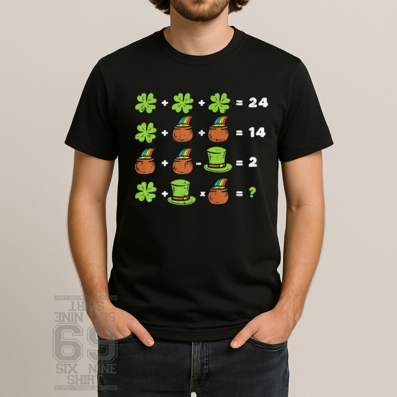 shamrock math puzzle shirt st patricks day equation funny leprechaun graphic
