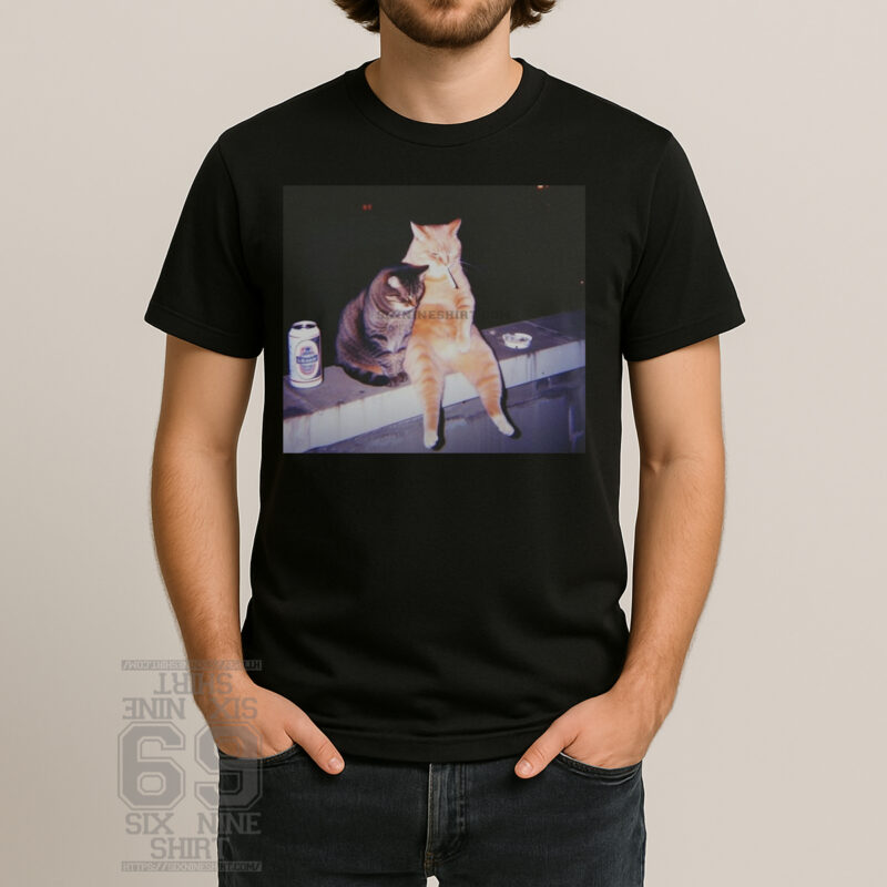 intage Funny Sad Cat Broken Heart Smoking Beer Shirt Depressed Cat Meme T-Shirt