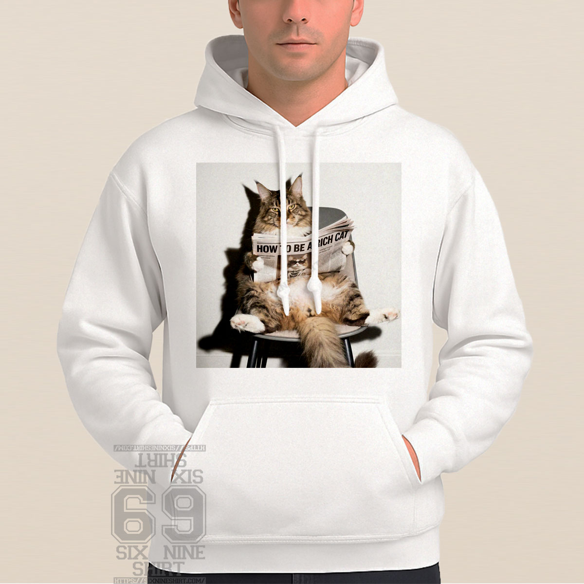 How To Be A Rich Cat Lounge Graphic hoodie Majestic cat relaxed reading how to be a rich cat newspaper hoodie design