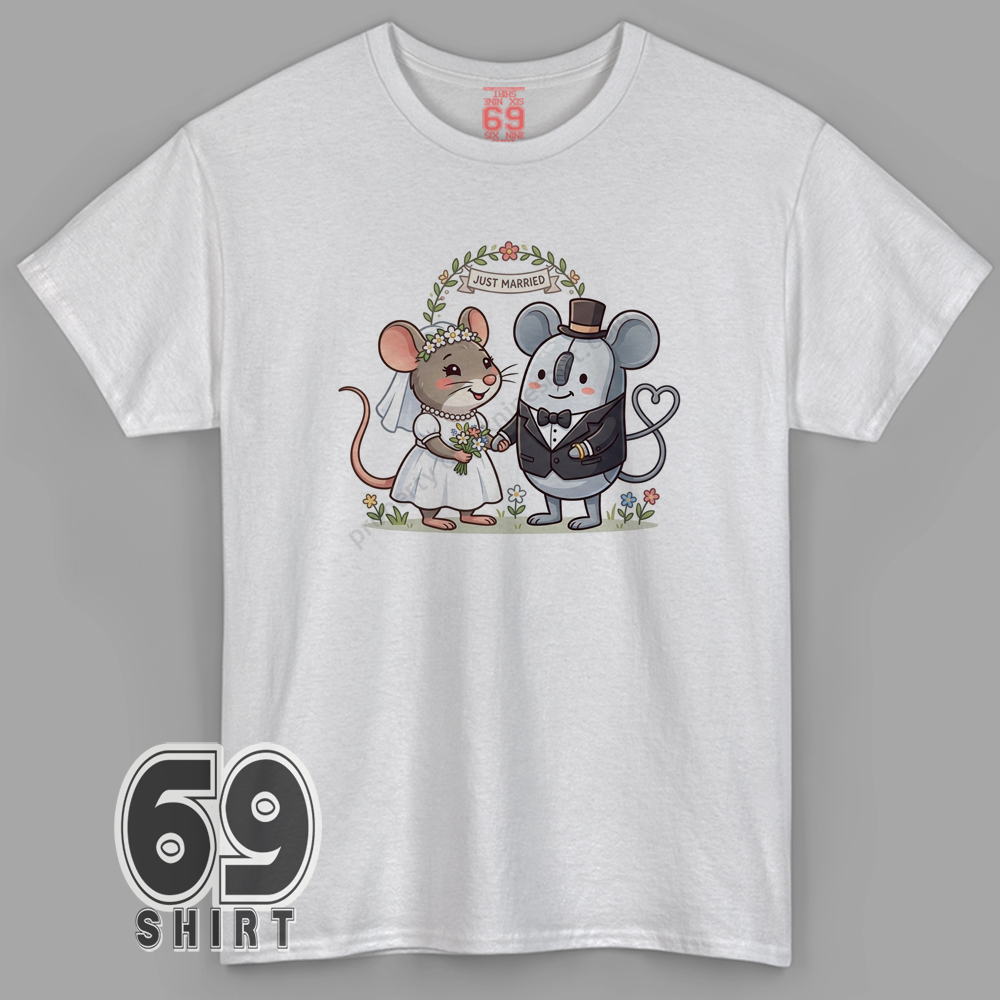 Cute Bride Mouse And Computer Mouse Groom Wedding Shirt Funny wedding mouse and computer mouse cartoon design t-shirt with bride mouse and PC mouse groom illustration